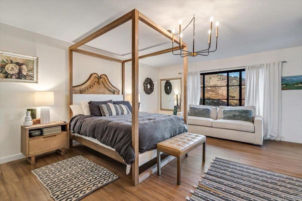 Bedroom, Chandelier, Interior, Wood Texture Flooring
