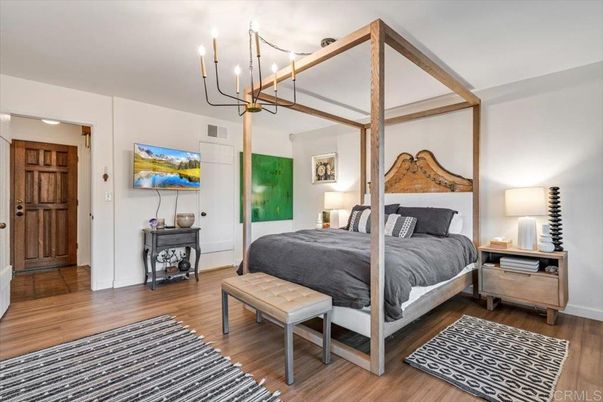 Bedroom, Chandelier, Interior, Wood Texture Flooring