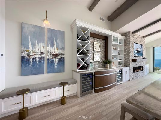 Fireplace, Interior, Stone Walls, Water, Wooden Beams, Wood Texture Flooring
