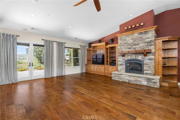 Empty room, Fireplace, Interior, Recessed Lighting, Wood Texture Flooring