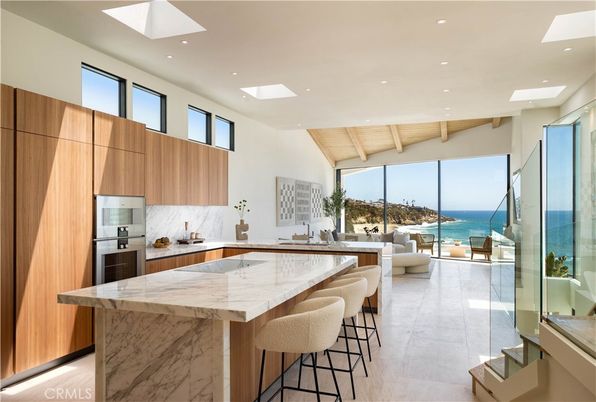 Interior, Kitchen, Living room, Recessed Lighting, Stainless Steel Appliances, Water, Wooden Ceilings