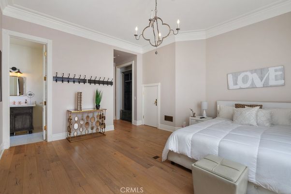 Bedroom, Chandelier, Interior, Wood Texture Flooring