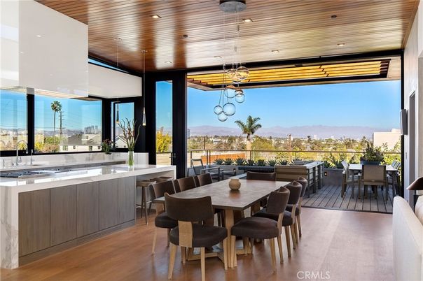 Dining room, Interior, Pendant Lights, Recessed Lighting, Wooden Ceilings, Wood Texture Flooring