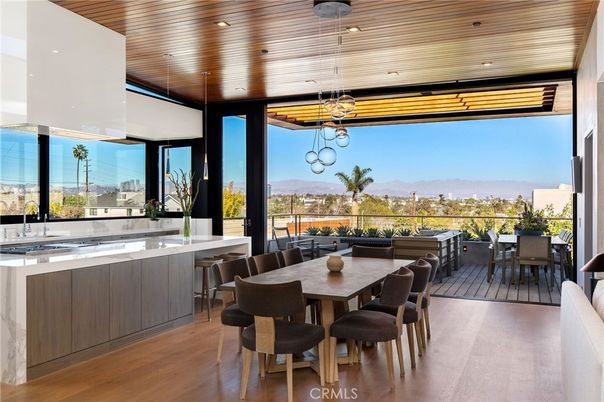 Dining room, Interior, Pendant Lights, Recessed Lighting, Wooden Ceilings, Wood Texture Flooring