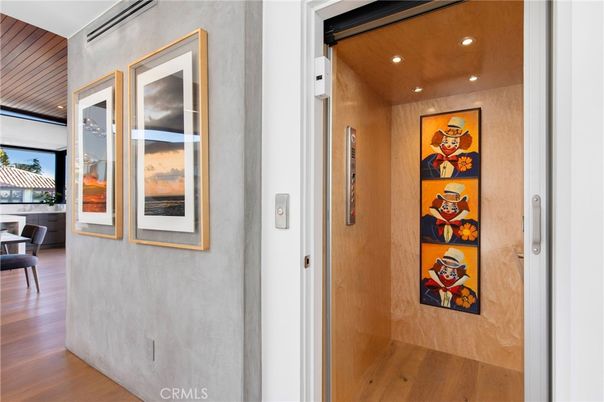 Elevator, Interior, Recessed Lighting, Wooden Ceilings, Wood Texture Flooring, Wooden Walls