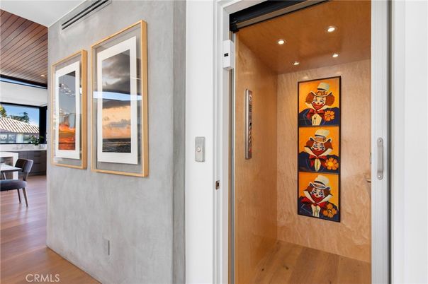 Elevator, Interior, Recessed Lighting, Wooden Ceilings, Wood Texture Flooring, Wooden Walls