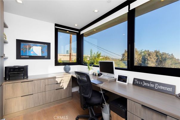 Home Office, Interior, Recessed Lighting, Wood Texture Flooring