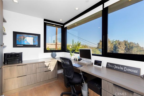 Home Office, Interior, Recessed Lighting, Wood Texture Flooring