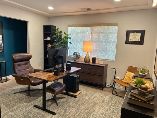 Home Office, Interior, Recessed Lighting, Wood Texture Flooring