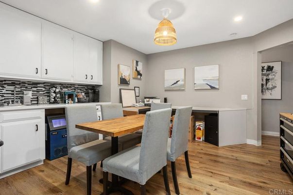 Dining room, Interior, Recessed Lighting, Wood Texture Flooring