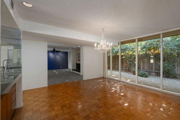 Chandelier, Empty room, Interior, Recessed Lighting, Wood Texture Flooring