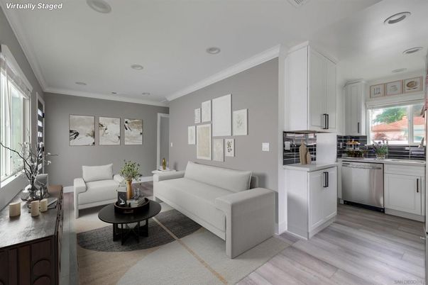 Interior, Kitchen, Living room, Recessed Lighting, Stainless Steel Appliances, Wood Texture Flooring
