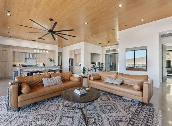 Interior, Kitchen, Living room, Pendant Lights, Recessed Lighting, Stainless Steel Appliances, Wooden Ceilings