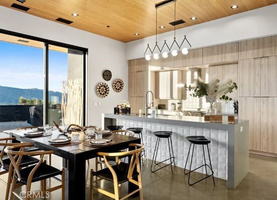 Dining room, Interior, Kitchen, Pendant Lights, Recessed Lighting, Wooden Ceilings