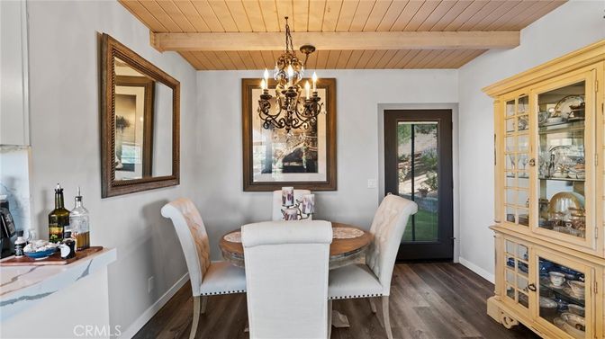 Chandelier, Dining room, Interior, Wooden Beams, Wooden Ceilings, Wood Texture Flooring