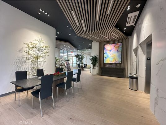 Dining room, Interior, Recessed Lighting, Wood Texture Flooring