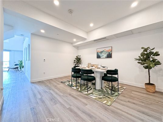 Dining room, Interior, Recessed Lighting, Wood Texture Flooring