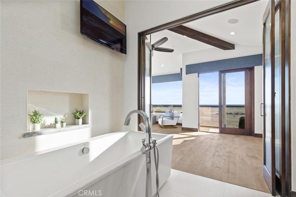 Bathroom, Interior, Recessed Lighting, Water, Wooden Beams, Wood Texture Flooring