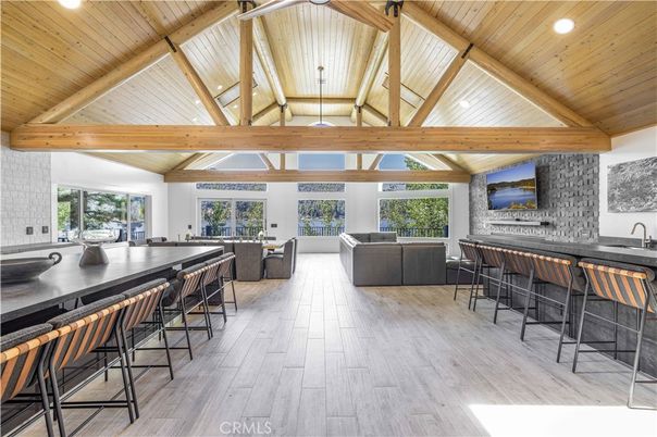 Interior, Living room, Recessed Lighting, Stone Walls, Wooden Beams, Wooden Ceilings, Wood Texture Flooring