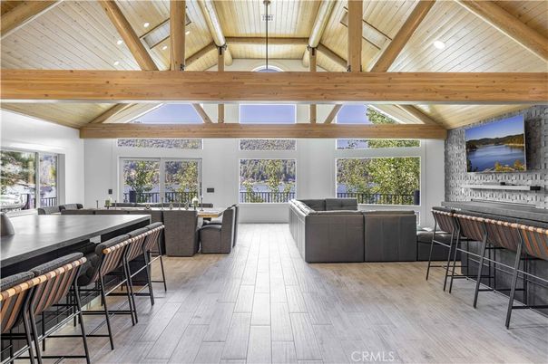 Dining room, Interior, Living room, Recessed Lighting, Wooden Beams, Wooden Ceilings, Wood Texture Flooring
