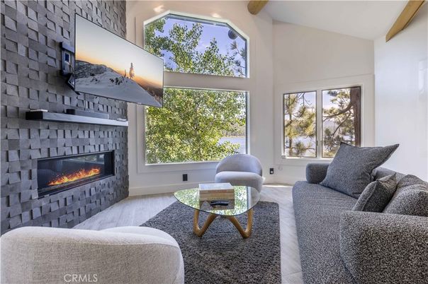Fireplace, Interior, Living room, Stone Walls, Wood Texture Flooring