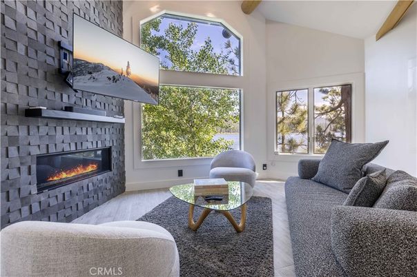 Fireplace, Interior, Living room, Stone Walls, Wood Texture Flooring