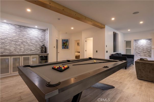 Billiard Table, Game Room, Interior, Recessed Lighting, Wooden Beams, Wood Texture Flooring