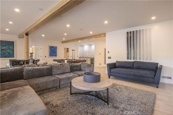 Game Room, Interior, Living room, Recessed Lighting, Wooden Beams, Wood Texture Flooring