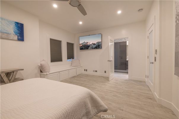 Bedroom, Interior, Recessed Lighting, Wood Texture Flooring