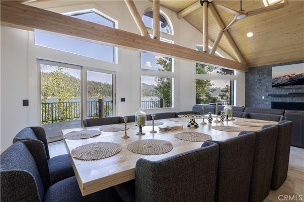Dining room, Interior, Living room, Recessed Lighting, Wooden Beams, Wooden Ceilings, Wood Texture Flooring