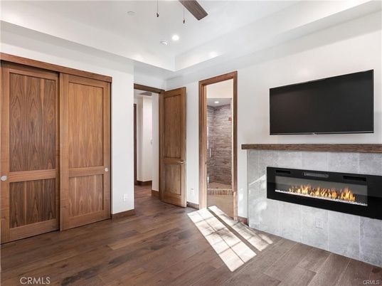 Fireplace, Interior, Recessed Lighting, Wood Texture Flooring