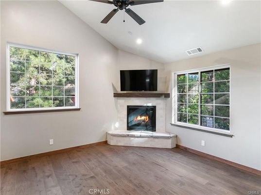 Fireplace, Interior, Recessed Lighting, Wood Texture Flooring