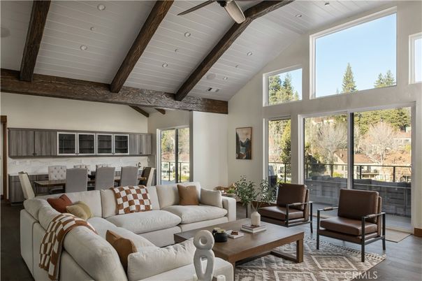 Dining room, Interior, Kitchen, Living room, Recessed Lighting, Wooden Beams, Wood Texture Flooring