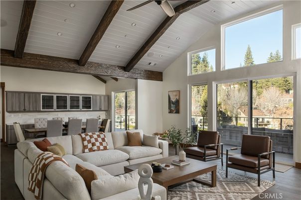 Dining room, Interior, Kitchen, Living room, Recessed Lighting, Wooden Beams, Wood Texture Flooring