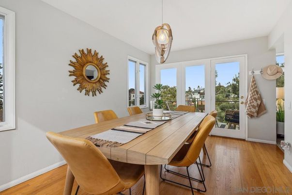 Dining room, Interior, Pendant Lights, Wood Texture Flooring