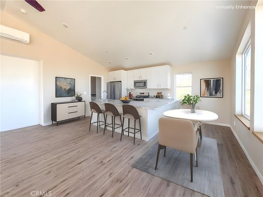 Dining room, Interior, Kitchen, Recessed Lighting, Wood Texture Flooring