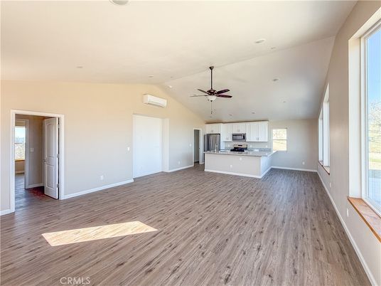 Empty room, Interior, Kitchen, Recessed Lighting, Wood Texture Flooring