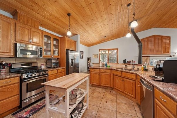 Interior, Kitchen, Pendant Lights, Stainless Steel Appliances, Wooden Ceilings