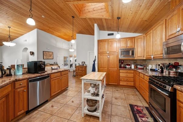 Interior, Kitchen, Pendant Lights, Stainless Steel Appliances, Wooden Ceilings