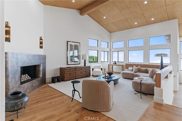 Fireplace, Interior, Living room, Recessed Lighting, Wooden Beams, Wooden Ceilings, Wood Texture Flooring
