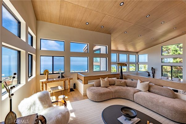 Interior, Living room, Recessed Lighting, Water, Wooden Ceilings, Wood Texture Flooring