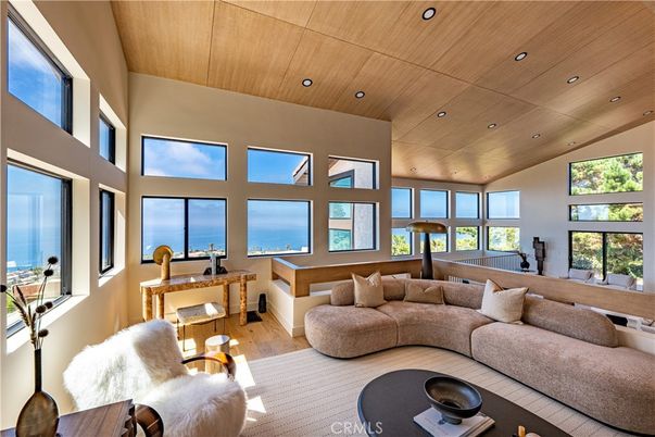 Interior, Living room, Recessed Lighting, Water, Wooden Ceilings, Wood Texture Flooring