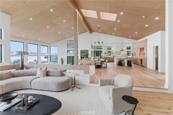 Dining room, Interior, Kitchen, Living room, Pendant Lights, Recessed Lighting, Wooden Beams, Wooden Ceilings, Wood Texture Flooring
