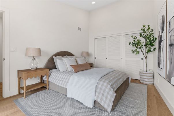 Bedroom, Interior, Recessed Lighting, Wood Texture Flooring