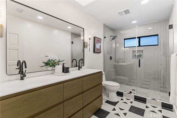 Bathroom, Dual Sink Vanities, Glass Shower, Interior, Recessed Lighting