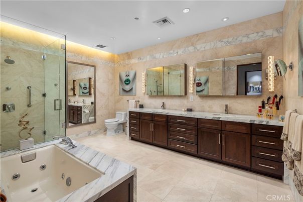 Bathroom, Dual Sink Vanities, Glass Shower, Interior, Recessed Lighting