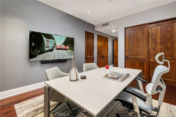Dining room, Interior, Recessed Lighting, Wood Texture Flooring