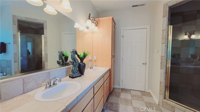 Bathroom, Dual Sink Vanities, Glass Shower, Interior, Tile Countertops