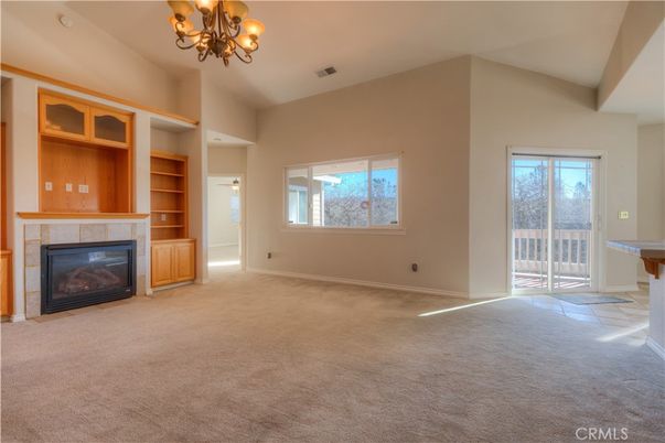 Chandelier, Empty room, Fireplace, Interior