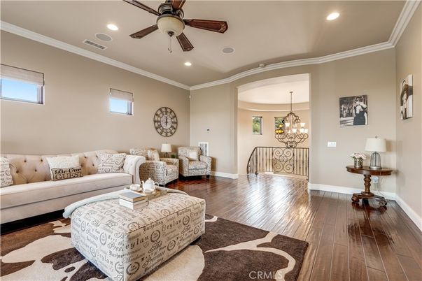 Chandelier, Interior, Living room, Recessed Lighting, Wood Texture Flooring